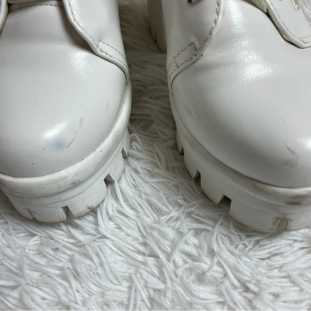 White Platform Lace-Up Heeled Booties - Picture 6 of 9